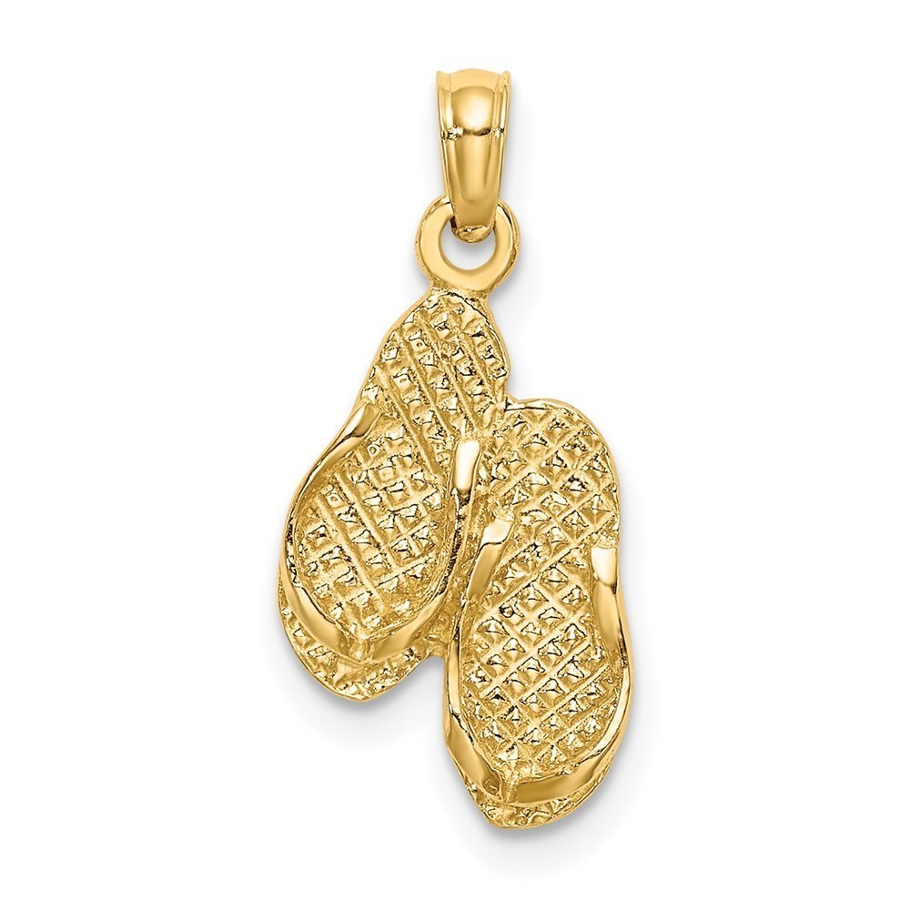 14k Yellow Gold 3D DESTIN FLORIDA Double Flip-Flop Travel Necklace Charm Pendant